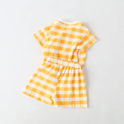 Baby 1pcs Plaid &amp; Heart Pattern Tee Combo Shorts Simply Style Sets-4