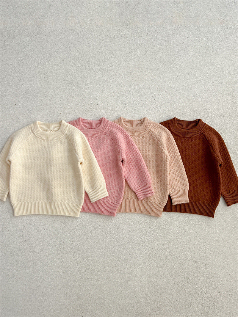 Baby Girl 4 Colors Solid Knitting Sweater Round Collar Pullover-7