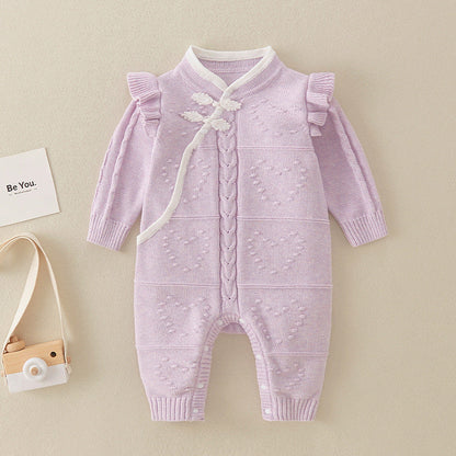 Chinese Style Knitted Rompers For Baby Girl-3