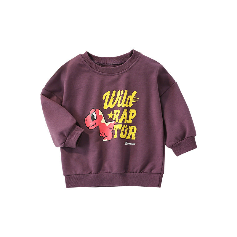 Baby Dinosaur And Letter Print Pattern Casual Cotton Hoodie-0