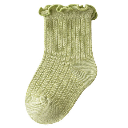 Baby Solid Color Mesh Breathable Ruffle Design Socks-4