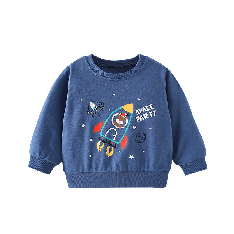 Baby Boy Cartoon Planet Pattern Round Collar Cotton Hoodie-0