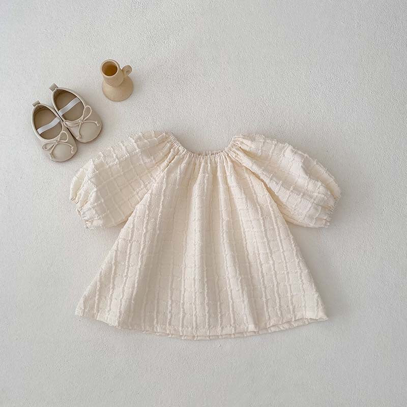 New Design Autumn Baby Kids Girls Solid Color Simple Plaid Pattern Dress And Onesies Clothing Set-3