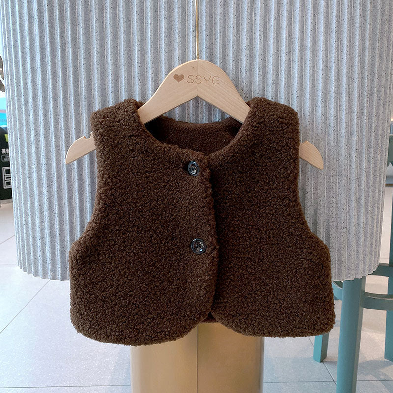 Baby Berber Fleece Design Button Front Warm Coat Vest-4