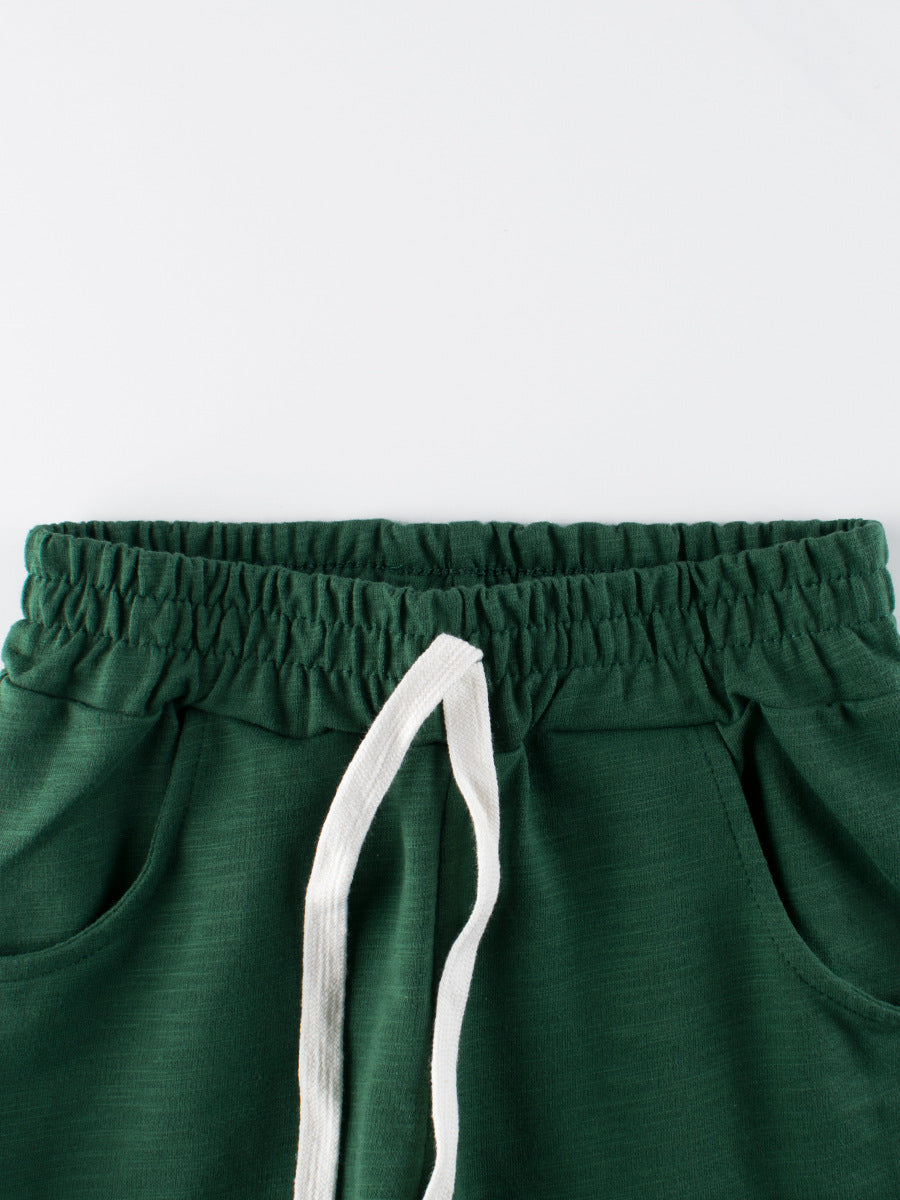 Boys Solid Color Green Soft Casual Style Shorts-4