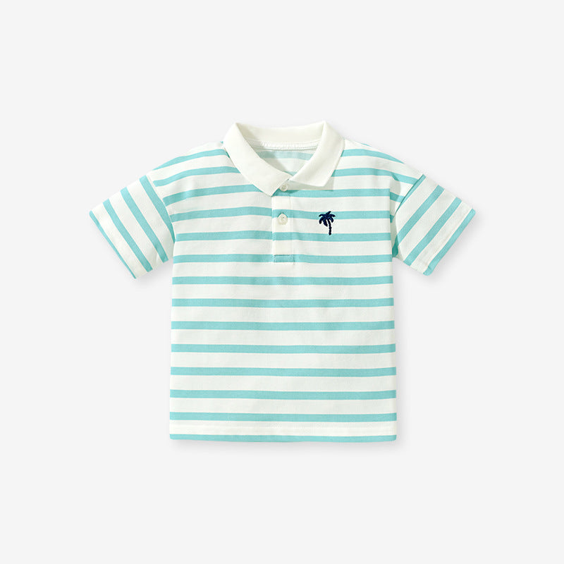 Baby Kids Light Blue Striped Short Sleeves Polo Shirt-3