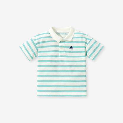 Baby Kids Light Blue Striped Short Sleeves Polo Shirt-3