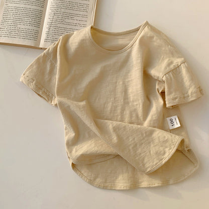 New Arrival Baby Kids Crew Neck Short Sleeves Solid Color Casual Breathable Top T-Shirt-1