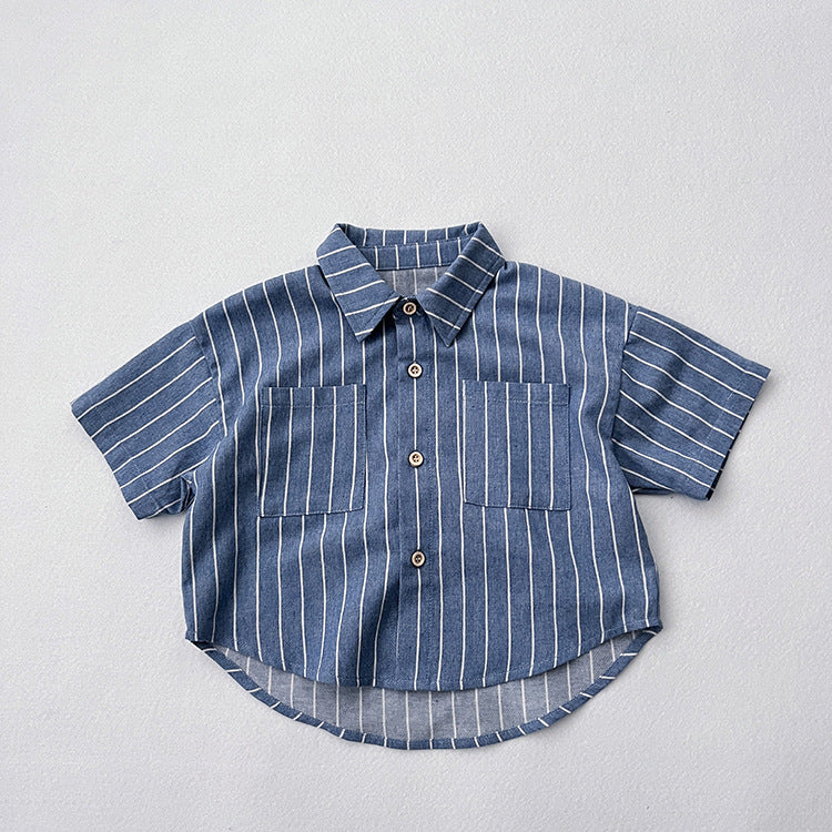 Baby Unisex Striped Pattern Single Breasted Summer Shirt-3