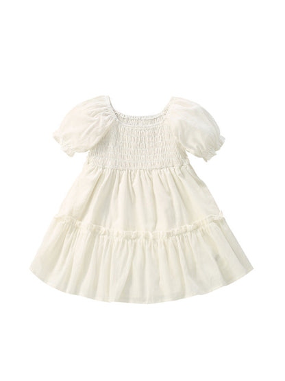 Summer New Arrival Baby Kids Girls Short Sleeves Square Neck Dress-0