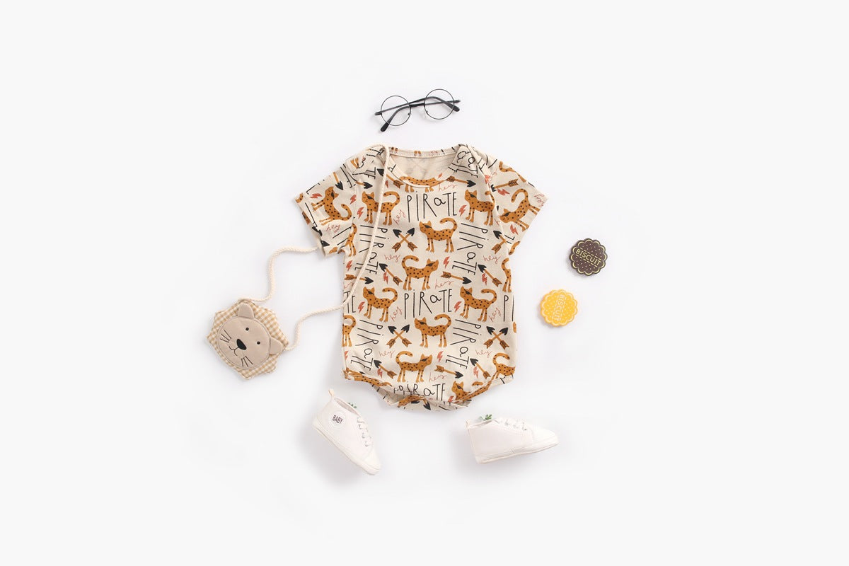 Baby Boy And Girl Animal Print Short-Sleeved O-Neck Lovely Onesies In Summer-4