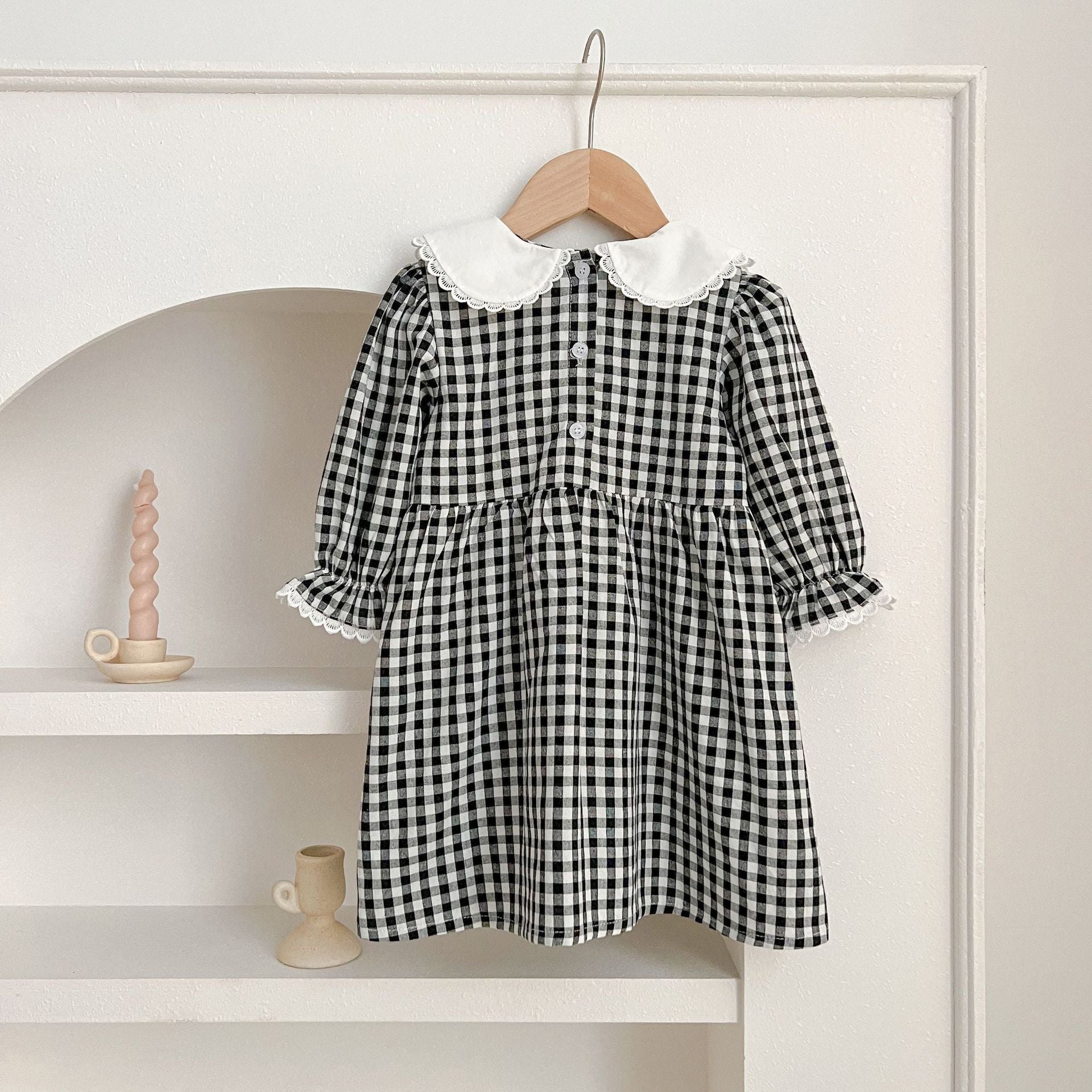 New Spring/Autumn Baby Black Plaid Onesies And Dress For Girls With Long Sleeves – Family Sister Matching Set-5