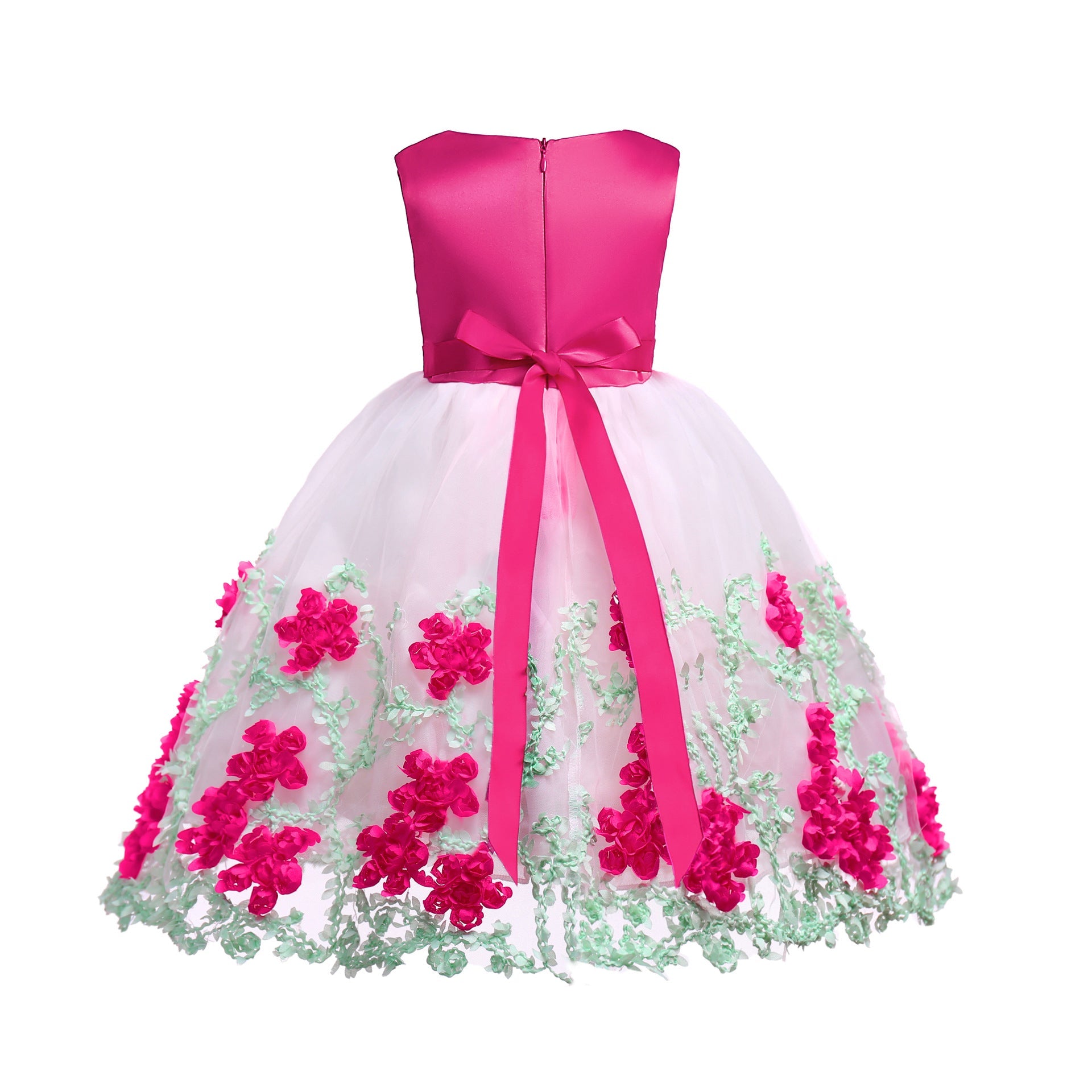 Baby Girl Flower Mesh Overlay Design Bow Tie Vest Dress Birthday Formal Dress-5