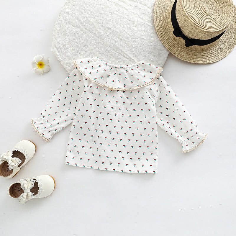 Baby Floral Pattern Ruffle Collar Design Long Sleeve Shirt-5