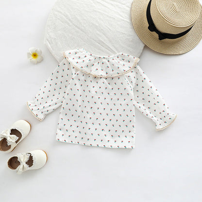 Baby Floral Pattern Ruffle Collar Design Long Sleeve Shirt-5