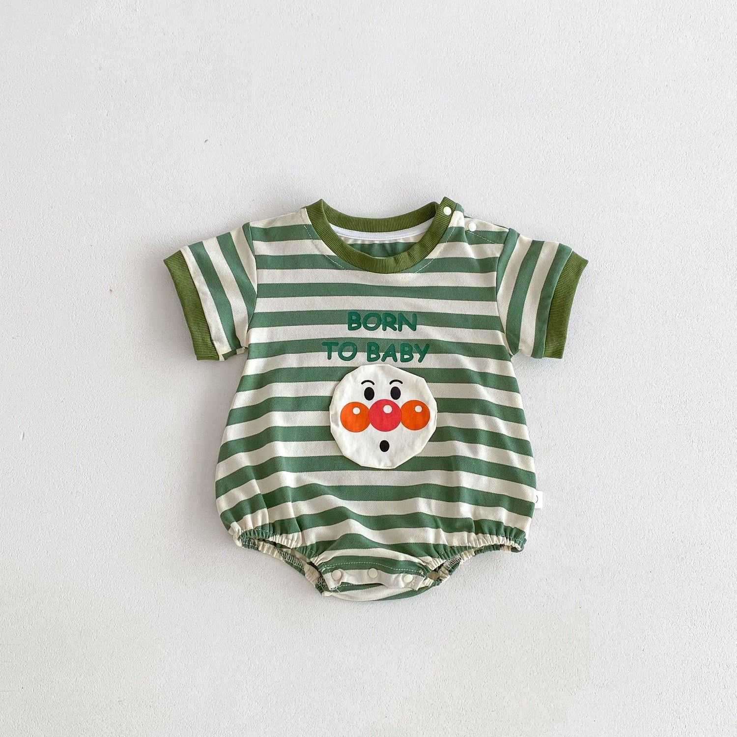 Unisex Summer New Arrival Short Sleeves Striped Crew Neck Joker Pattern Baby Onesies-2