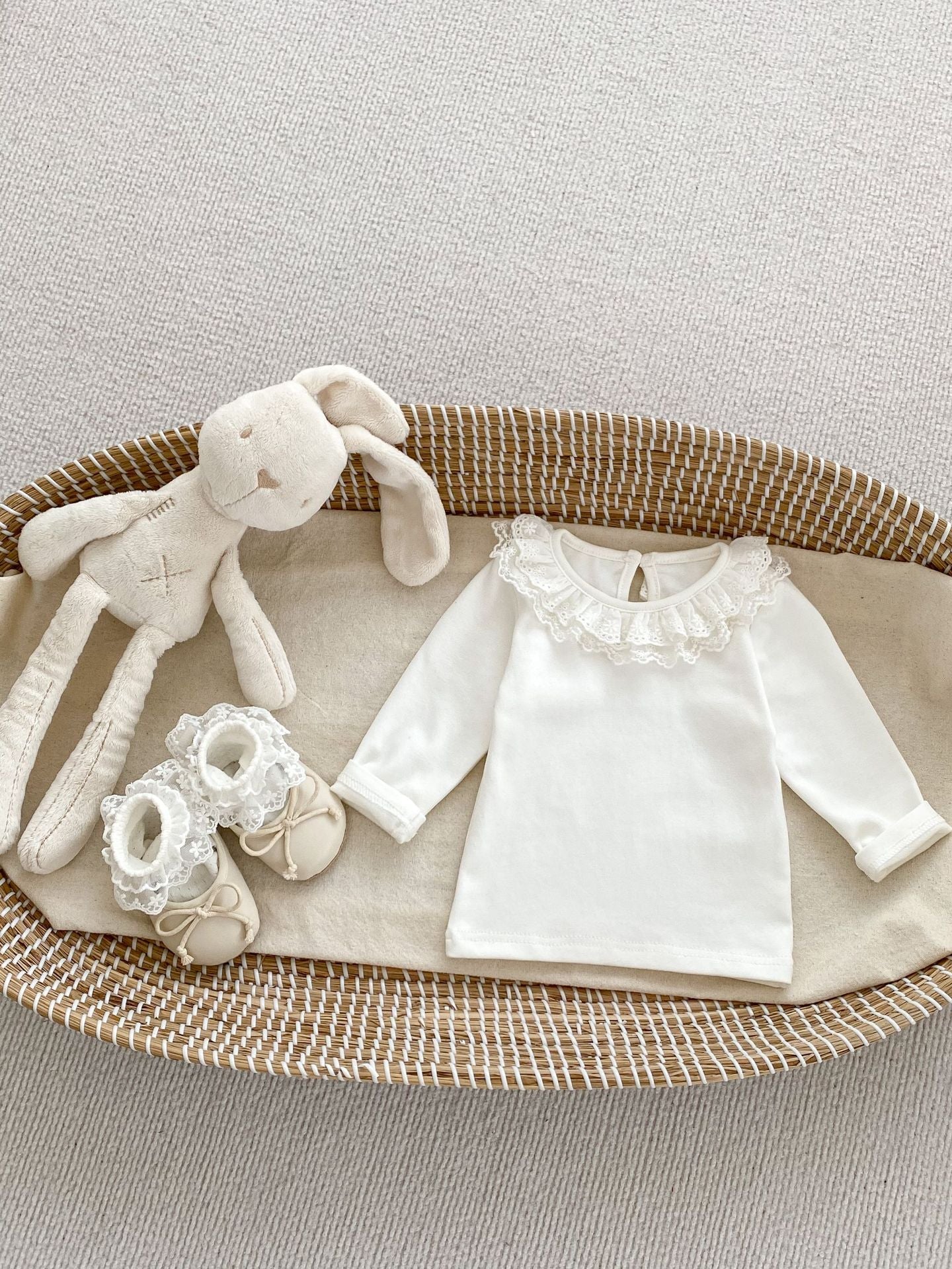 Spring Collection: Baby Girls’ Long Sleeve Doll Collar Base Shirt With 3 Kinds Of Lace Trim-5