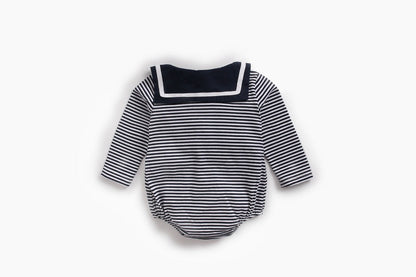 Baby Girl Striped Pattern Sailor Collar Design Fashion Long Sleeves Bodysuit Onesie-5