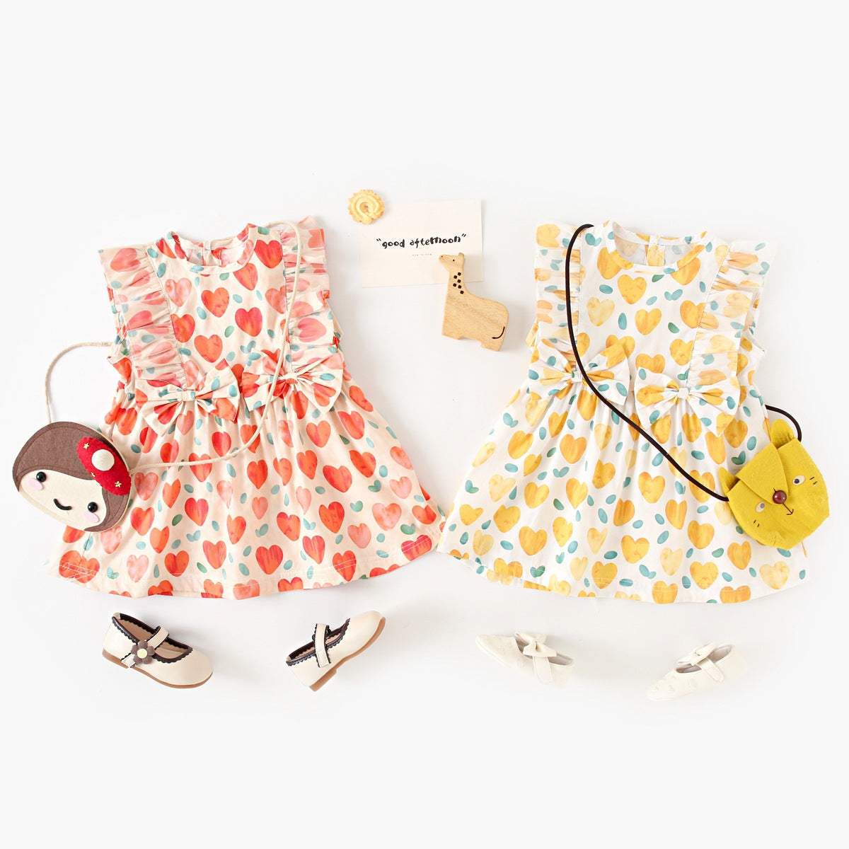 Summer Baby Girls New Arrival Heart Pattern Double Bows Sleeveless Crew Neck Dress-0