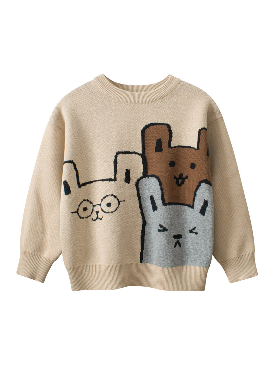 Baby Girls Kids Cute Animals Pattern Crew Neck Long Sleeves Knit Pullover-2