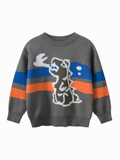 Baby Boy Kids Dinosaur Pattern Crew Neck Long Sleeves Knitwear Pullover-0