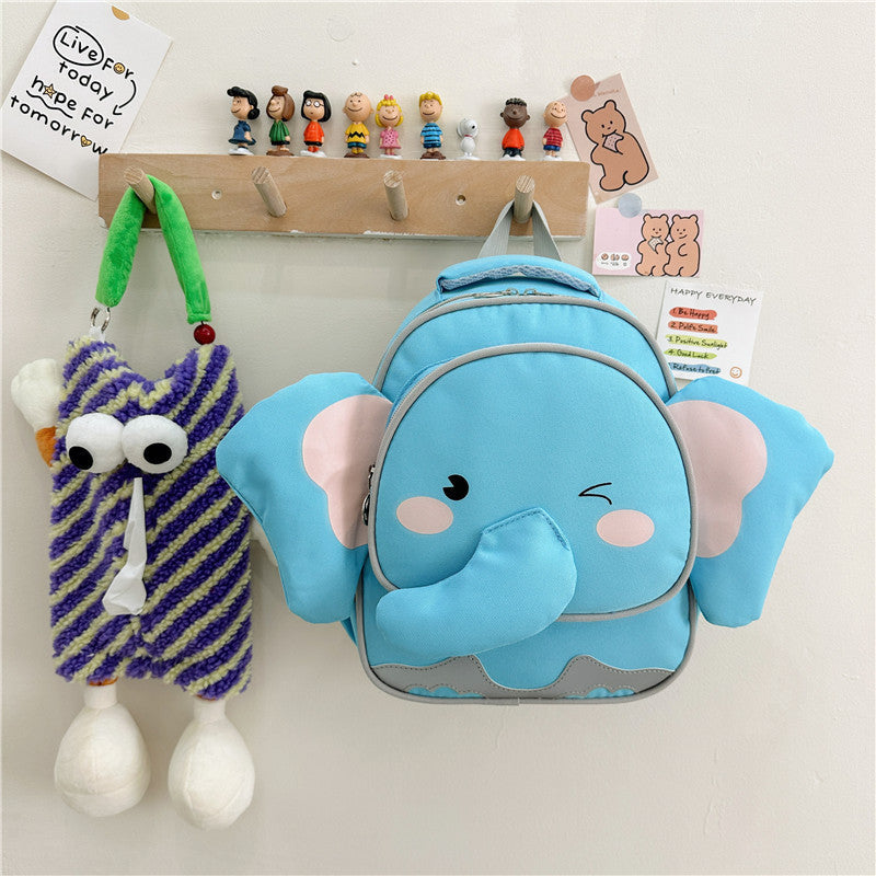 Adorable Cartoon Elephant Design Canvas Backpack For Kindergarten Kids-3