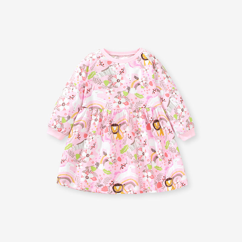 Baby Girl Floral Pattern Long Sleeves Hoodie Dress-0