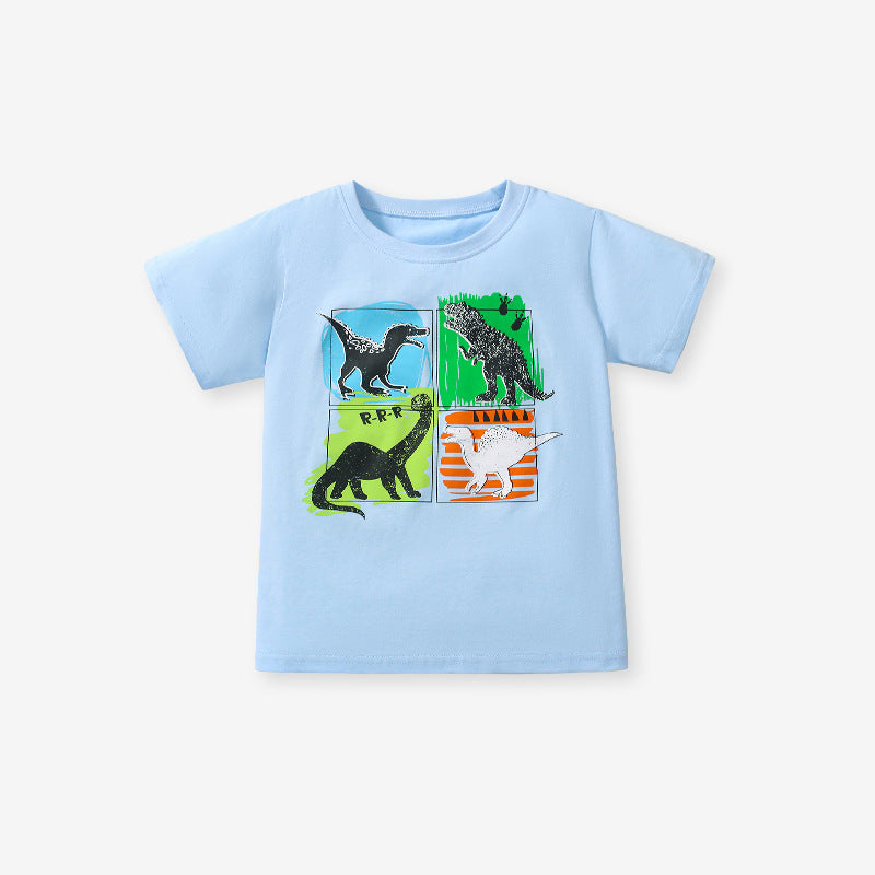 Boys’ Dinosaur Cartoon Print T-Shirt In European And American Style For Summer-0