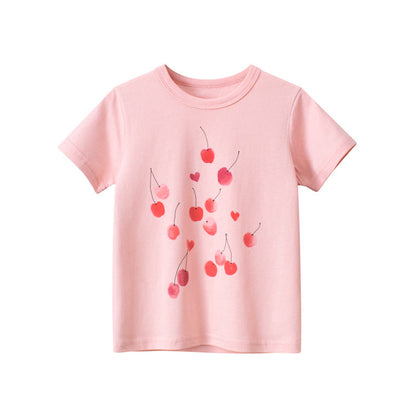 Baby Girl Fruit Pattern Solid Color Short Sleeve T-Shirt-0