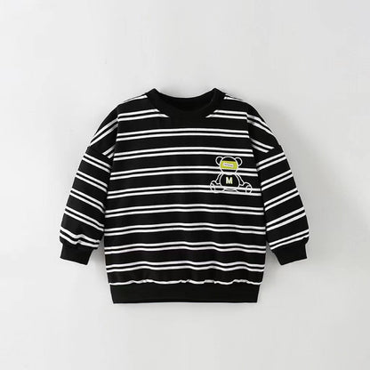 Baby Boy Striped Pattern Cartoon Print Design Pullover Quality Hoodie Outfit-0