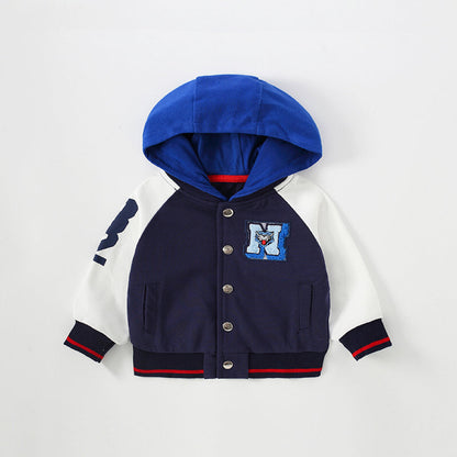 Baby Boy Embroidered Pattern Colorblock Design Cool Coat-2