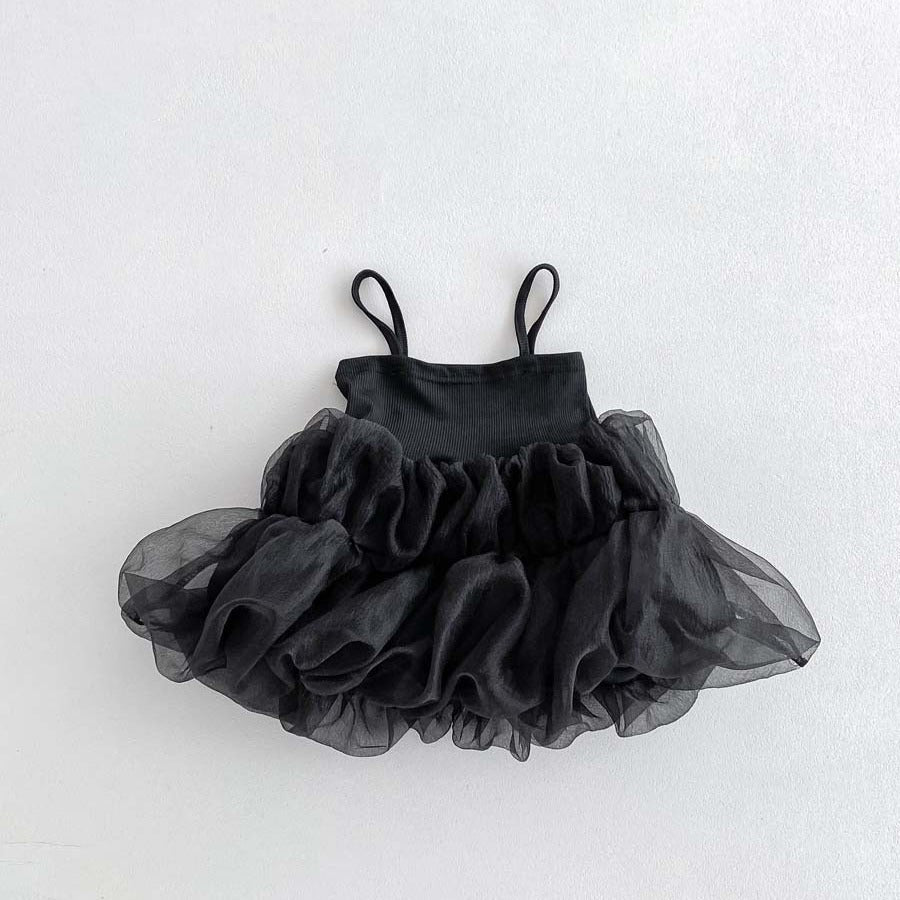 Summer Hot Selling Baby Kids Girls Princess Sleeveless Thin Solid Color Lace Mesh Ruffle Strap Dress-4