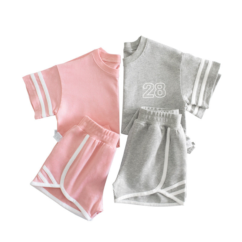 Baby Striped Sleeves Design T-Shirt Combo Shorts Sport Pieces Sets-0