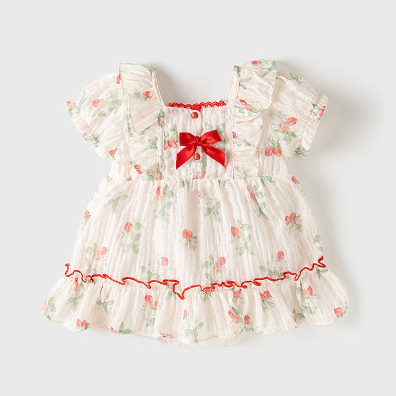 Summer Hot Selling Baby Girls Light Fruits Pattern Short Sleeves Sweet Cute Dress-0