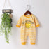 Baby Cartoon Bear & Striped Pattern Crotch Jumpsuit Romper-0