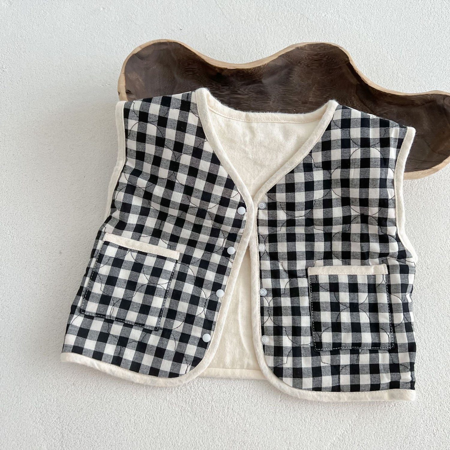 Baby Colorblock Plaid Pattern Sleeveless Thickened Quilted Vest Coat Outfit-5