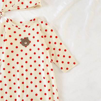 Baby Dot And Bear Pattern Long Sleeve Soft Cotton Jumpsuit-4