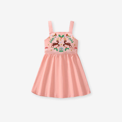 New Arrival Summer Girls Sleeveless Symmetrical Cartoon Pattern Strap Dress-1