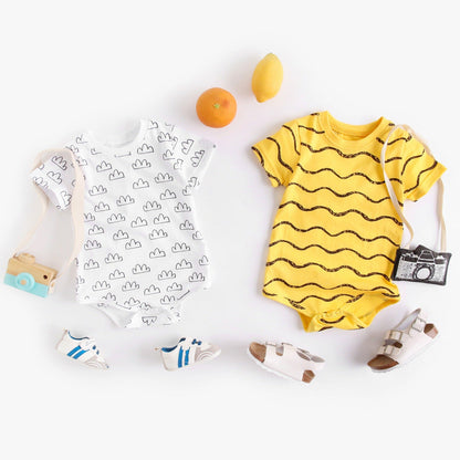 Summer New Design Baby Unisex Geometric Print Short Sleeves Crew Neck Onesies-0