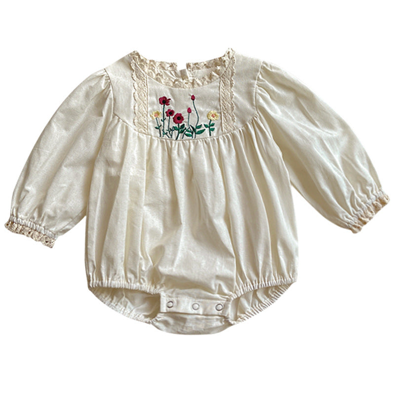 Baby Solid Color Embroidered Pattern Long Sleeve Onesies With Hat-4