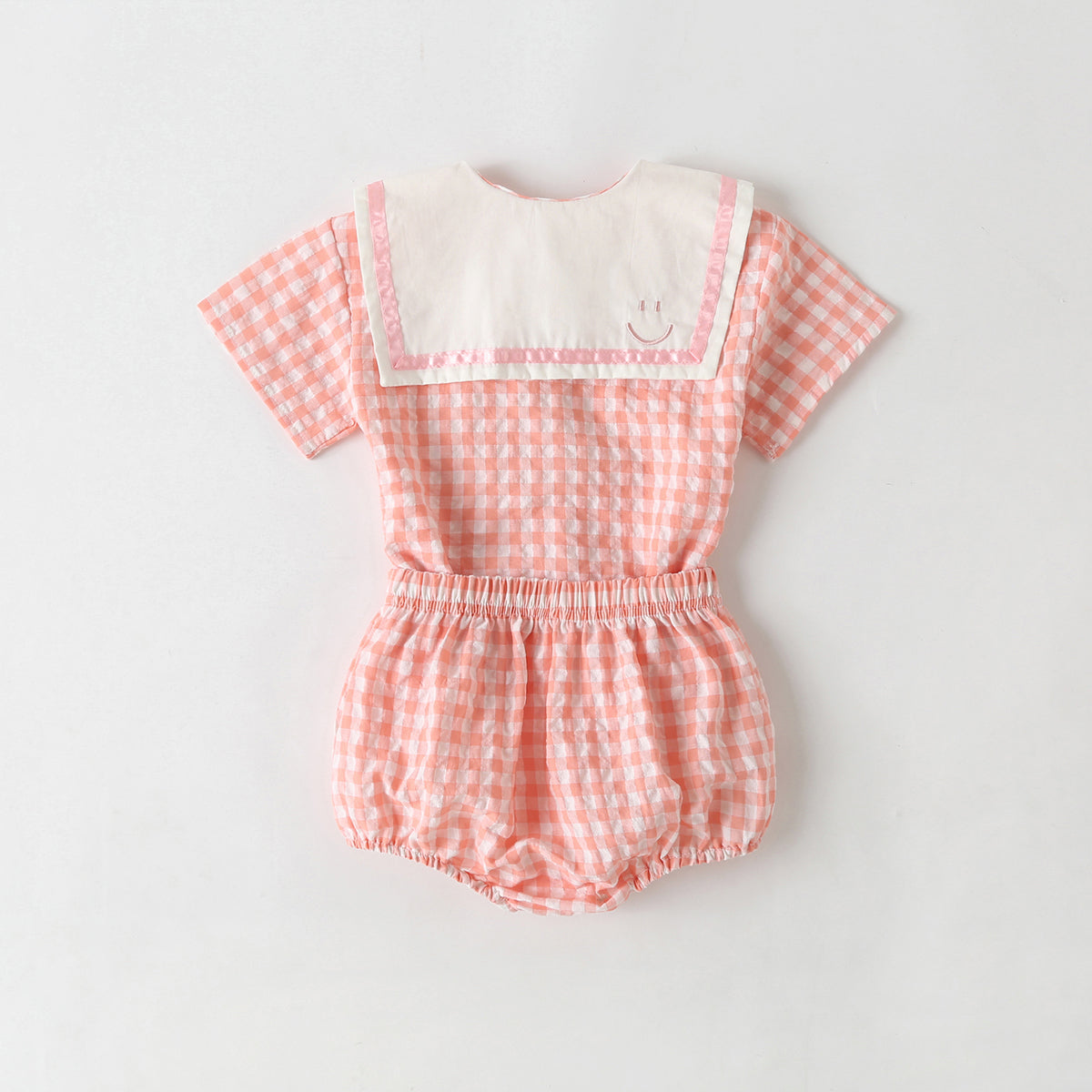 Baby Girl 1pcs Plaid Pattern Contrast Tape Lapel Design Combo Shorts Sets-5