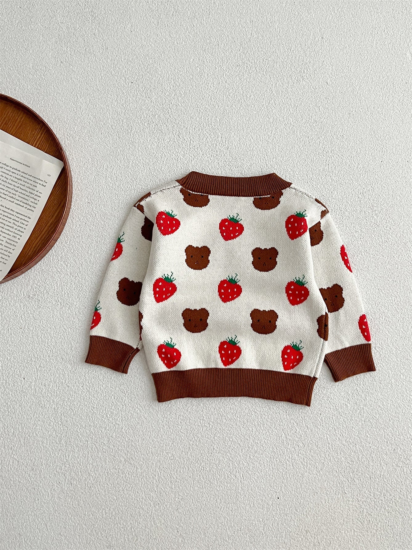 Baby Girls Cute Strawberry Combo Little Bear Head Long-Sleeved Cardigan-5