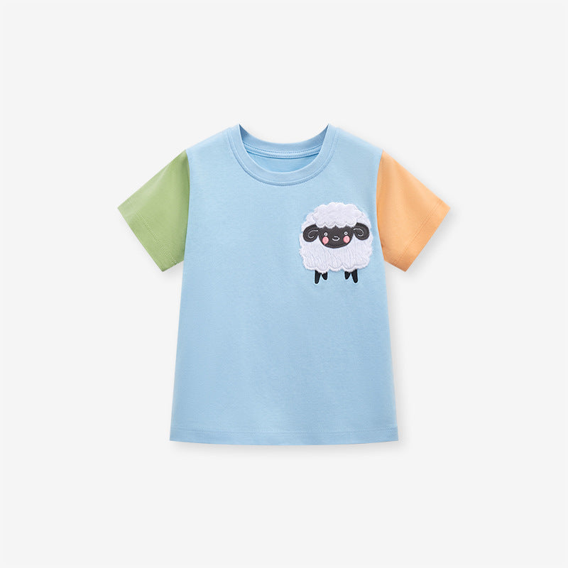 Baby Kids Unisex Cute Sheep Pattern Crew Neck Short Sleeves T-Shirt-0