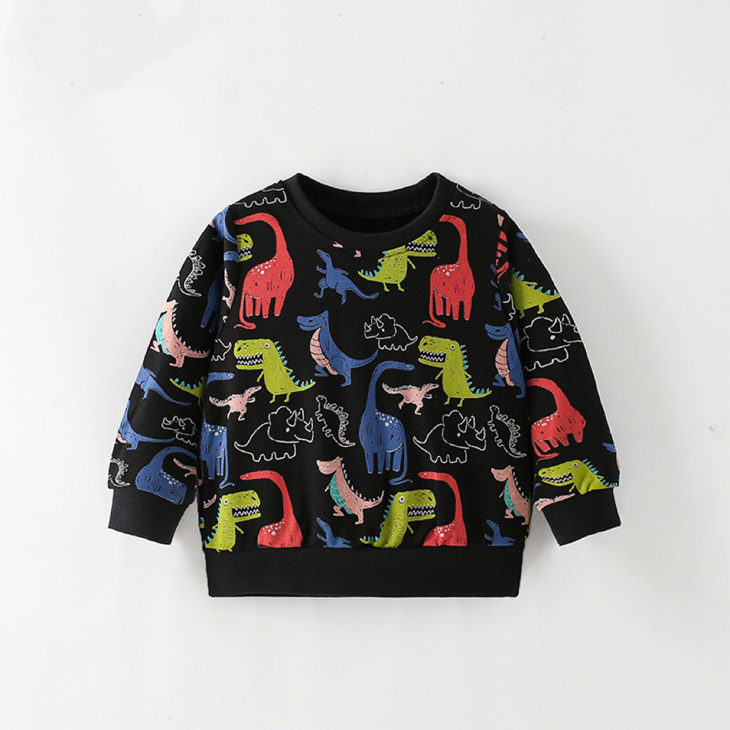 Baby Boy All Over Dinosaur Print Pattern Western Style Hoodie-0