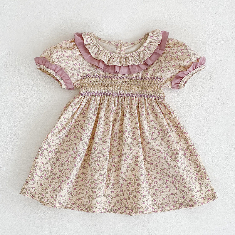 Baby Girl Ditsy Flower Ruffle Neck Dress &amp; Onesies In Summer-5