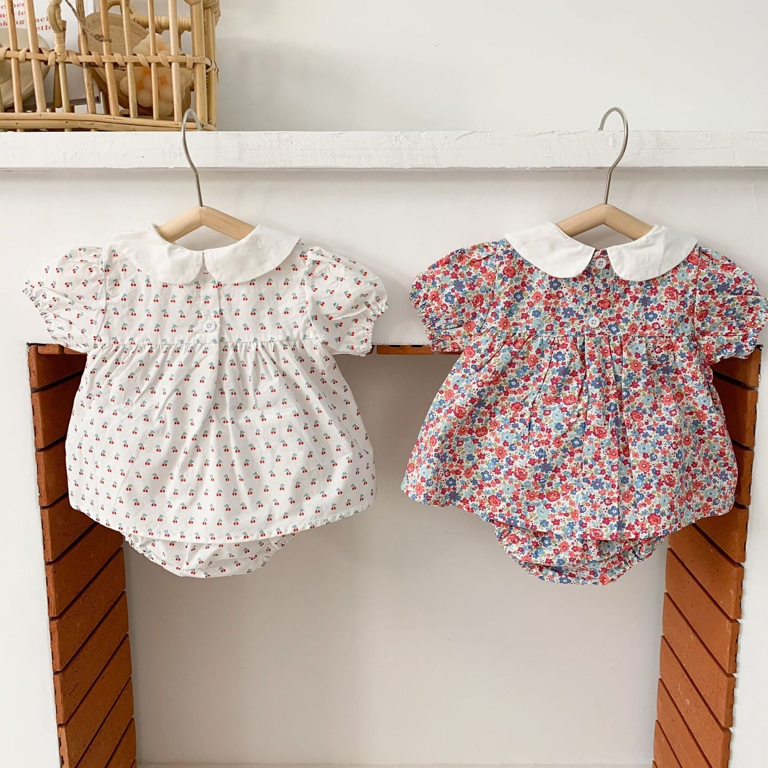 Baby Girl Doll Collar Floral Print Dress Combo Floral Print Shorts In Sets Summer Outfit Wearing-5