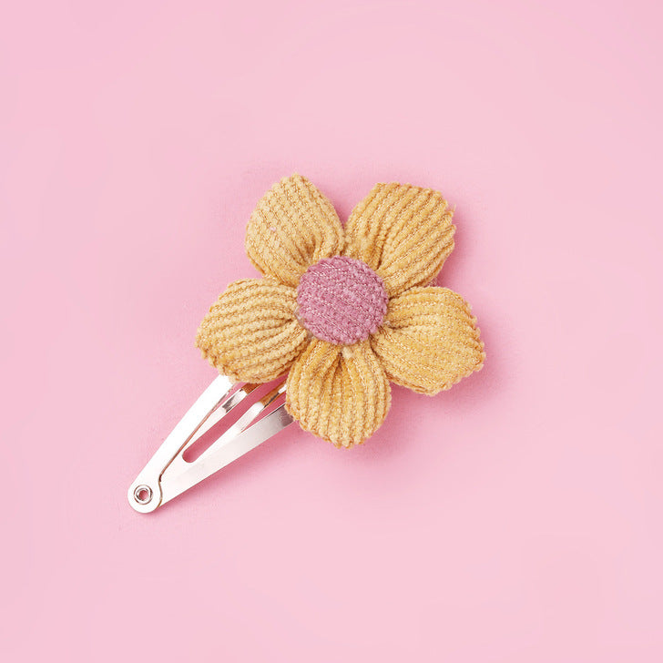 Girls Woolen Sunflower One Word Hair Clips Accessory-5