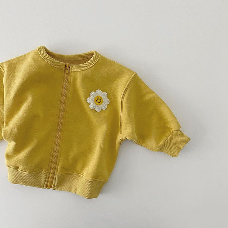 Baby Girl Little Sunflower Patches Pattern Zipper Front Design Cotton Coat-2