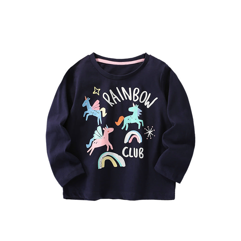 Baby Girl Autumn Cartoon Pattern Crewneck Casual Shirts-4