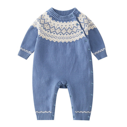 Baby Boy Geometric Pattern Comfy Knitted Romper-4